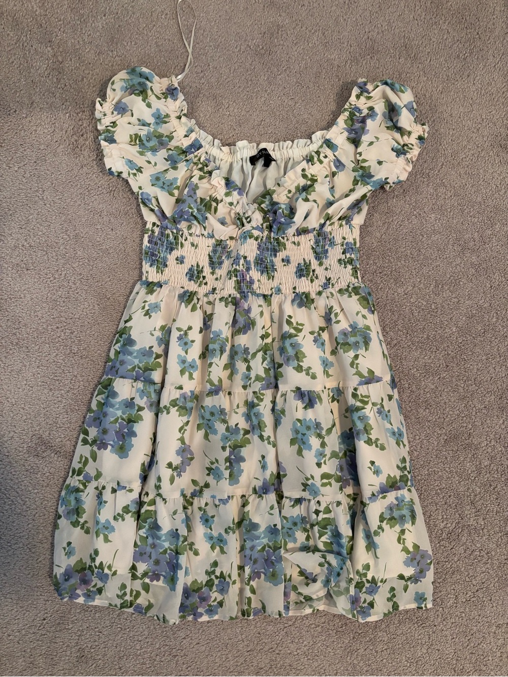 Dynamite Girls' Blue Floral Smocked Summer Dress